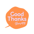 Logo featuring an orange speech bubble with Good Thanks Therapy written inside in light purple.